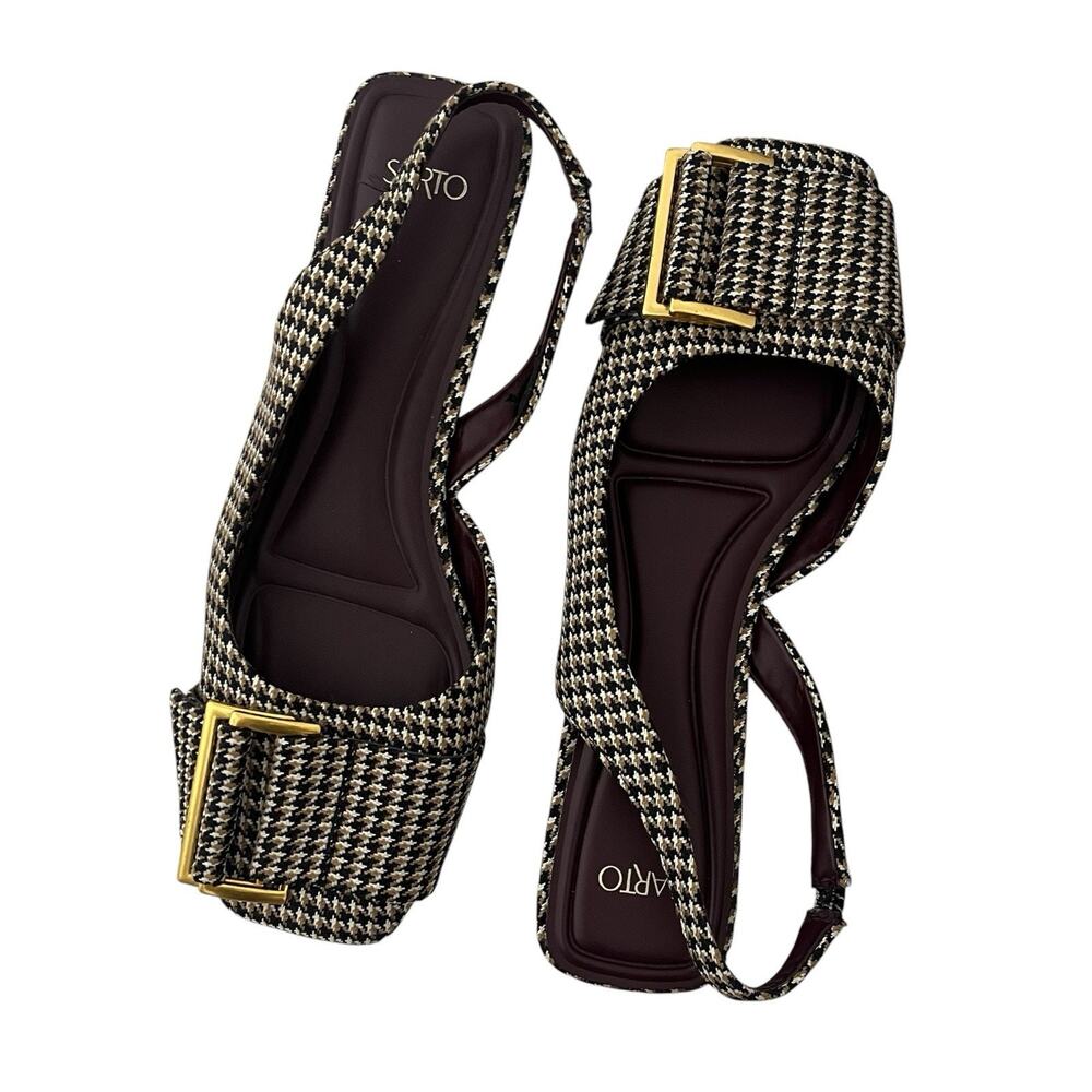 Sarto Tracy Slingback Flats Size 8.5 Houndstooth Buckle Preppy Classic Chic - Picture 6 of 9